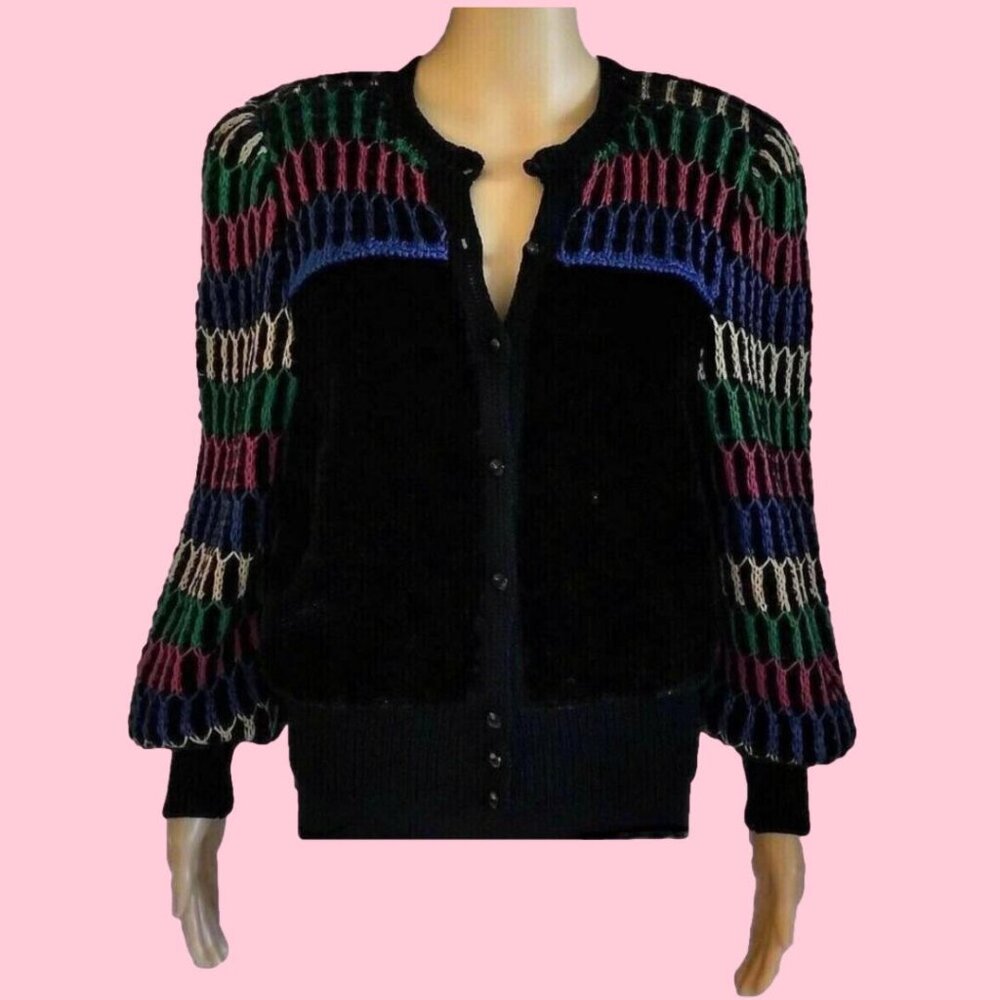 Givenchy Cashmere Black Jewel Tone Bijoux Sweater Cardigan 38 6 M